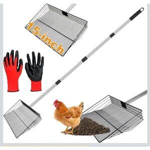Large Chicken Poop Scooper,15 Inch Coop Scoop,Chicken Coop Rake...